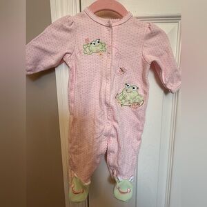 Little Me Pink Frog Embroidered Footie